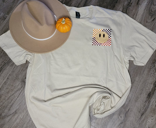 Fall Checkered Smiley Graphic Tee