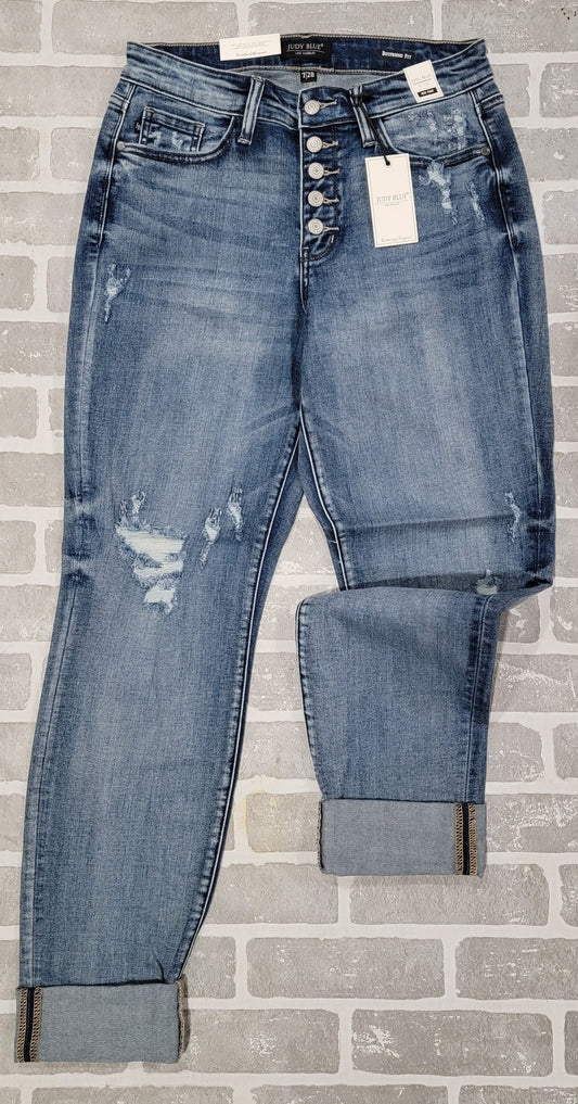 Judy Blue Perfect Boyfriend Mid-Rise Jean with distressing