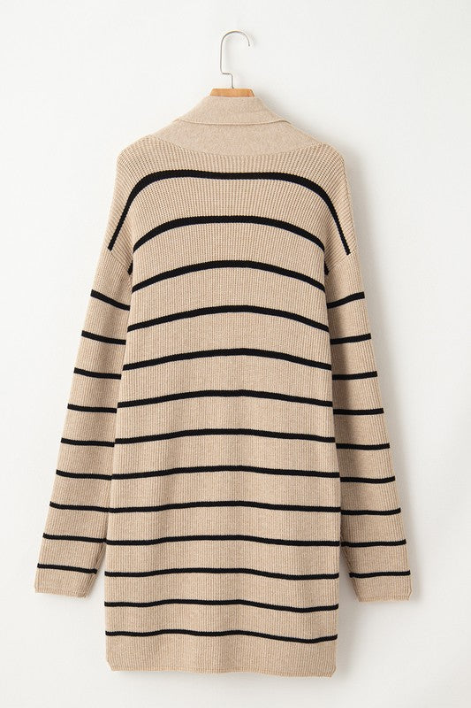 Zara Stripe Side Pockets Open Front Cardigan