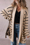 Zara Stripe Side Pockets Open Front Cardigan