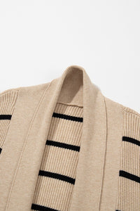 Zara Stripe Side Pockets Open Front Cardigan