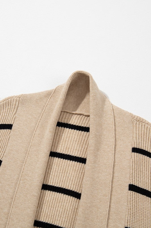 Zara Stripe Side Pockets Open Front Cardigan