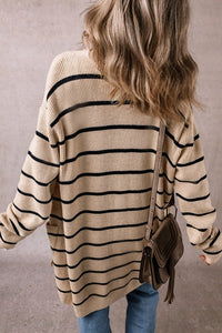 Zara Stripe Side Pockets Open Front Cardigan