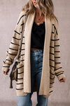 Zara Stripe Side Pockets Open Front Cardigan