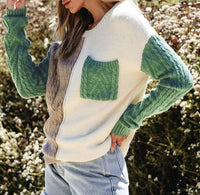 Shaylee Colorblock Patched Pocket Shoulder Sweater