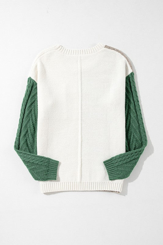 Shaylee Colorblock Patched Pocket Shoulder Sweater